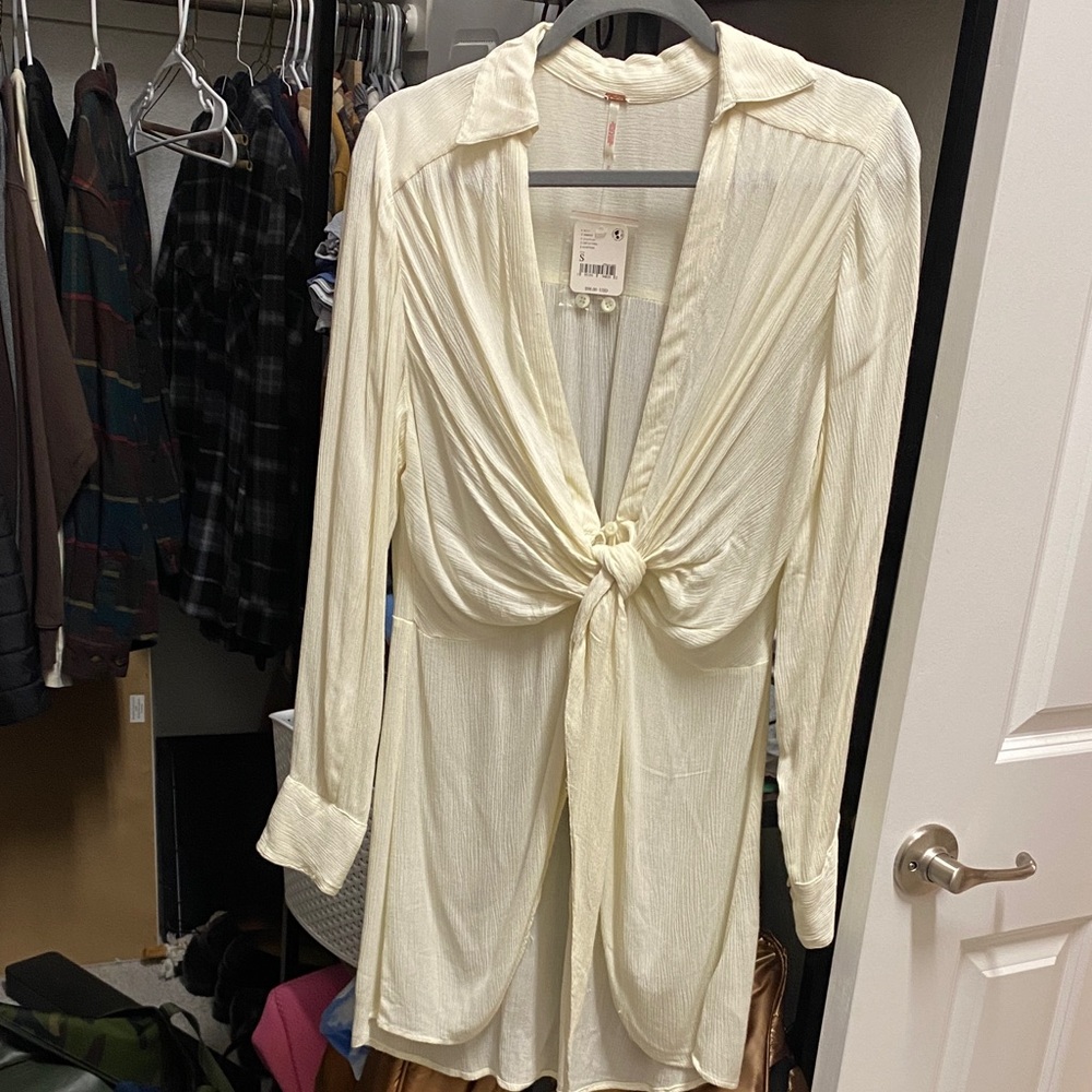 NWT Free People Cream Tie-Front Tunic